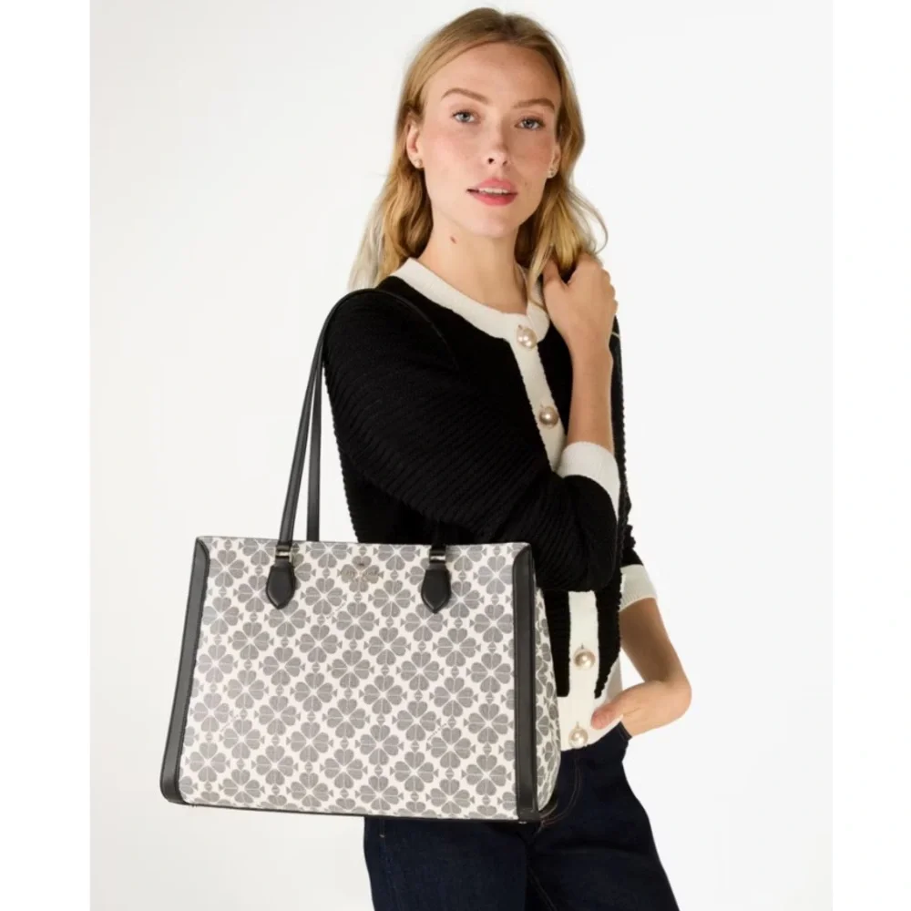 ♠️Kate Spade Signature Spade Flower East West Large Laptop Tote Bag, Black NWT